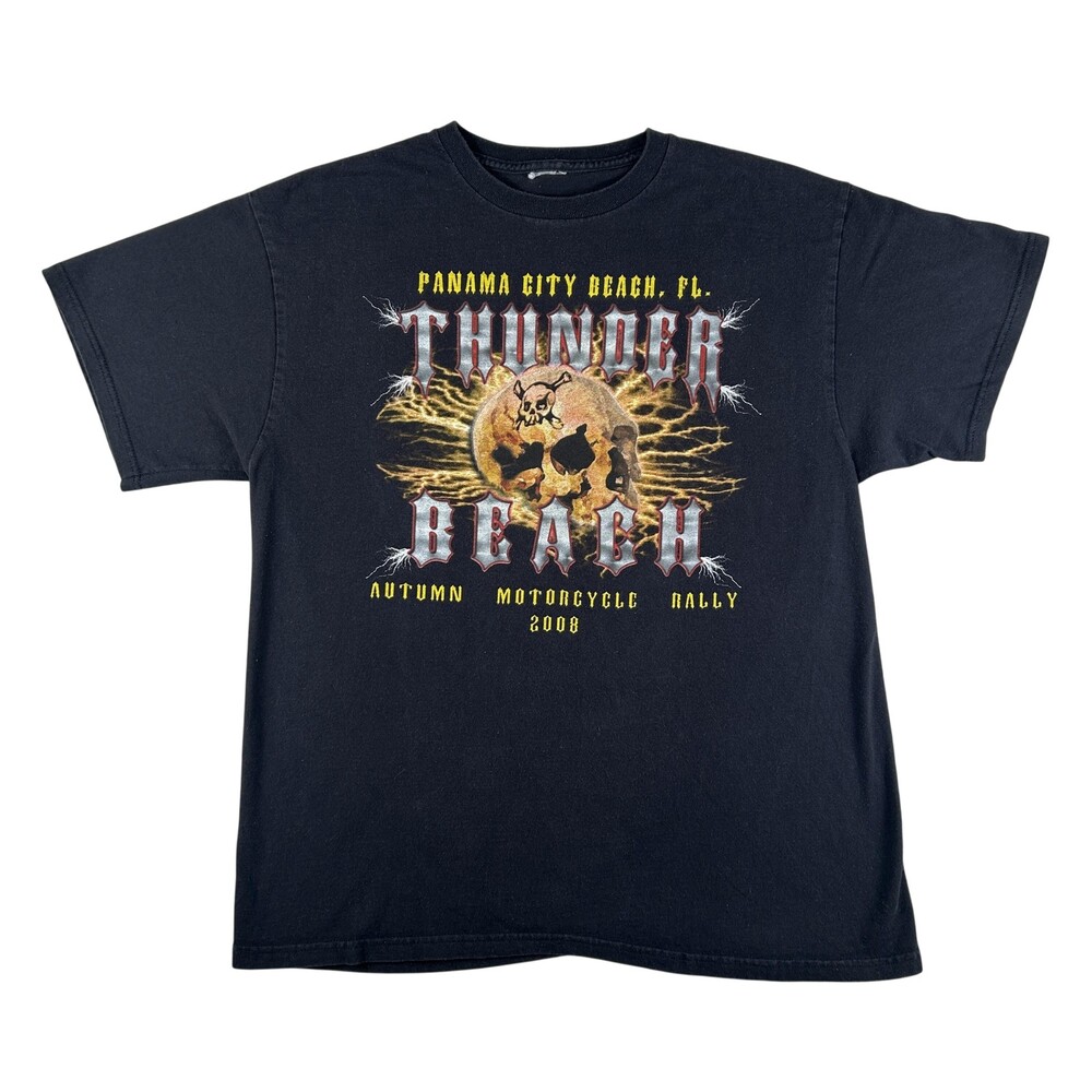 Thunder Beach Shirt Mens Large Black Motorcycle Rally 2008 Skull Graphic Tee